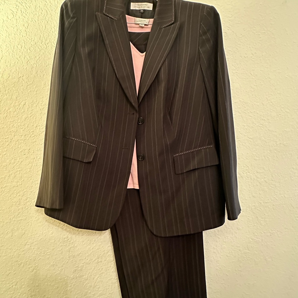 Tahari ASL Black and Pink Suit Professional Elegance